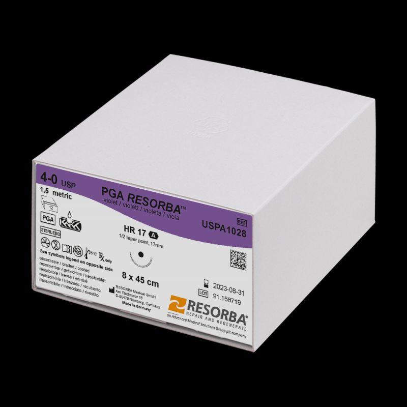 ПГА Ресорба USP 4-0 фіолетовий, 90 см, колюча голка 27 мм, 1/2 кола